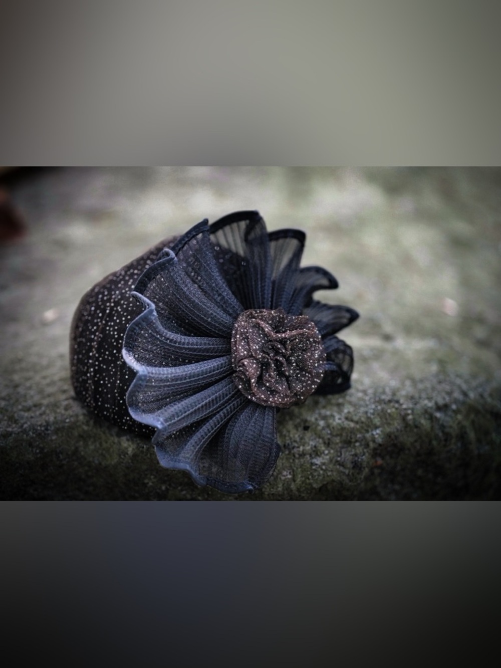 Cathy Allen Designs Black Sparkle Wool Fascinator Hat - Made in USA - Picture 5 of 7